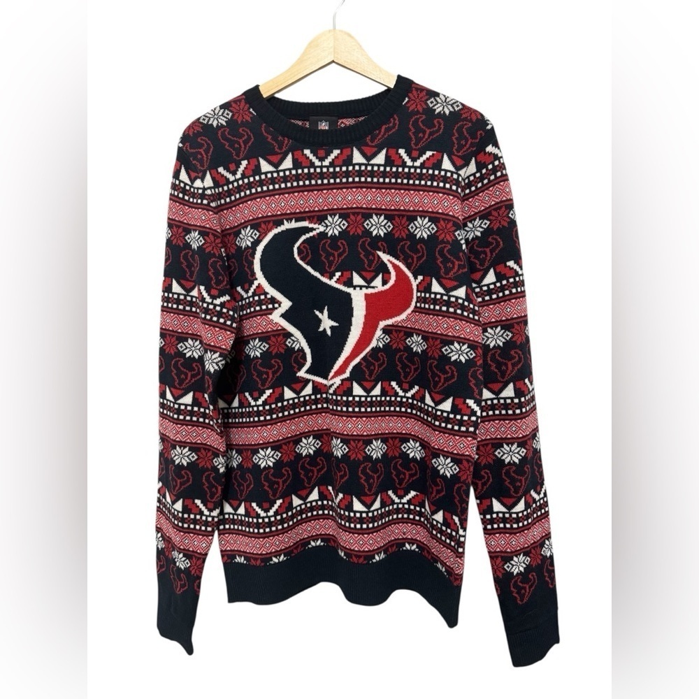 NFL Navy and Red Crewneck Sweater Houston Texans
